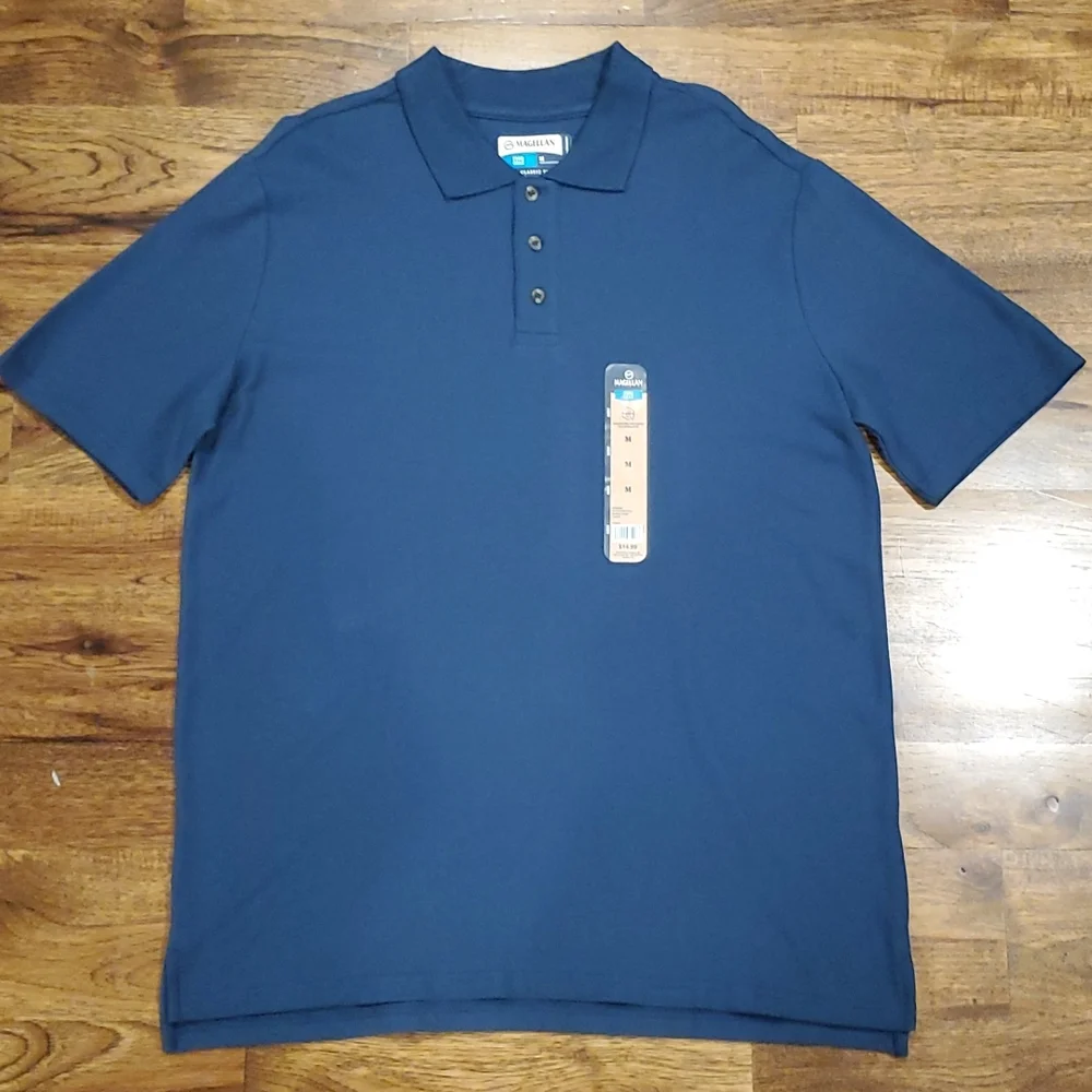 Mens Magellan classic fit blue polo shirt size M
